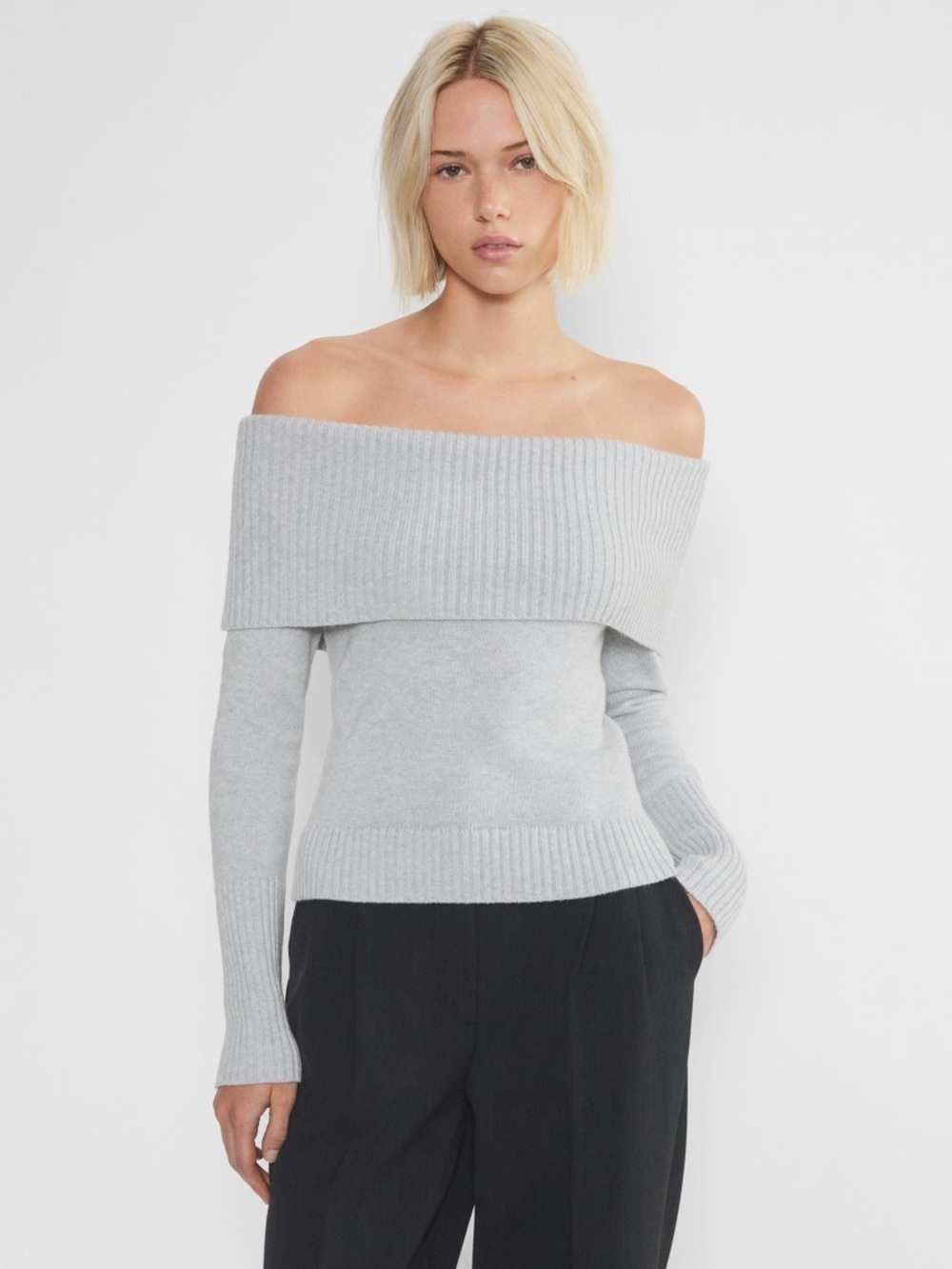 Sunday Best NWT Topaz Sweater Off The Shoulder Ribbed Cuffs Fold Neck Aritzia